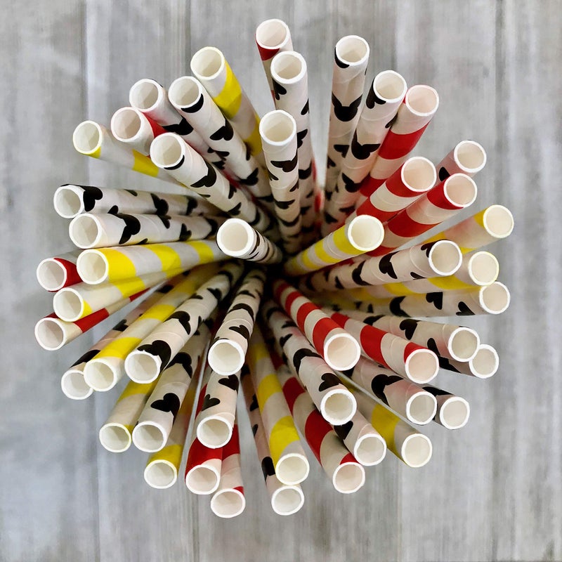 Outside the Box Papers Mickey Mouse Inspired and Stripe Paper Straws - Red Black Yellow White - 100 Pack - Outside the Box Papers Brand - Image 4